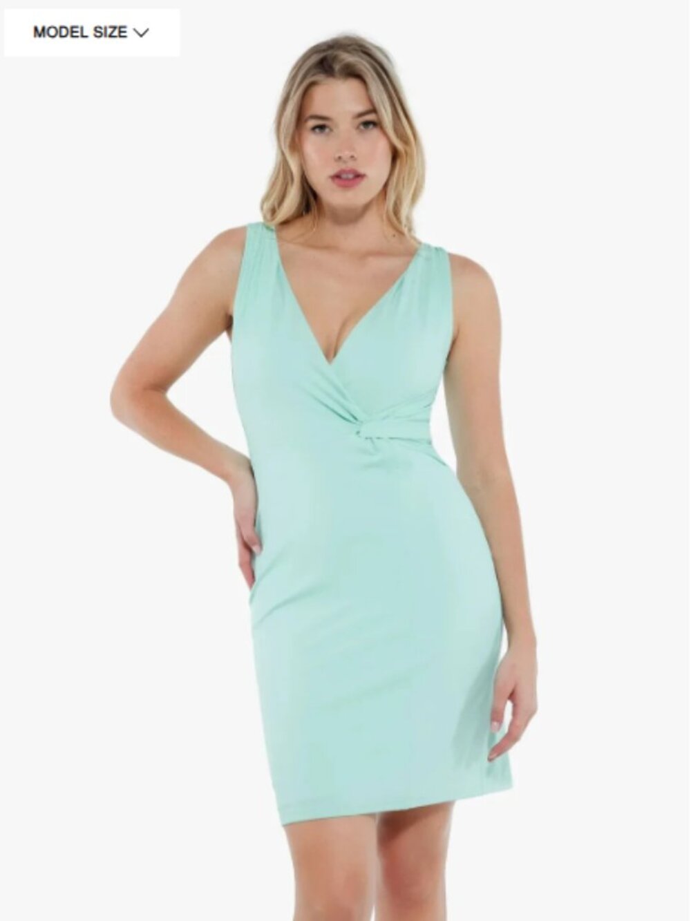 Popilush Shapewear Deep V-Neck Bias Twist Sculpting Mini Dress – Light Cyan | Si